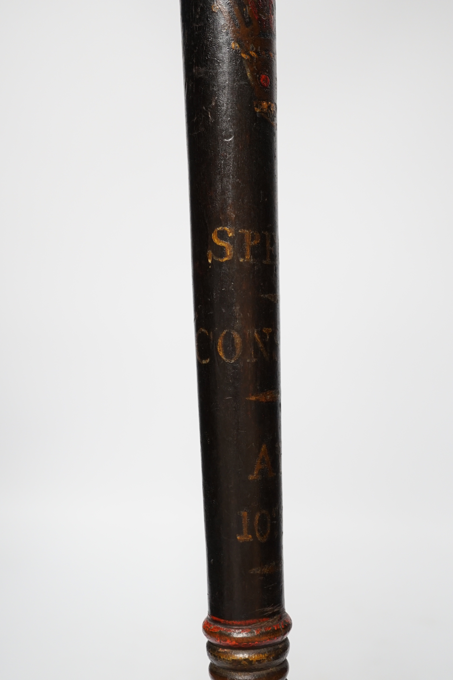 A Special Constabulary 1848 painted and dated wooden truncheon, 45.5cm long